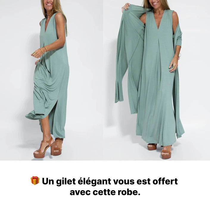 Robe Longue Élégance Intemporelle + cardigan OFFERT